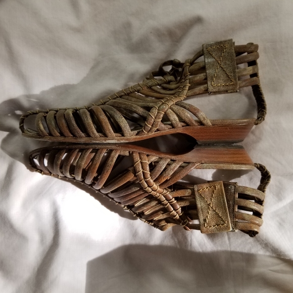 Vintage 80s Gladiator Sandals Tan/ Brown Sz 37 1/2 - Picture 5 of 6